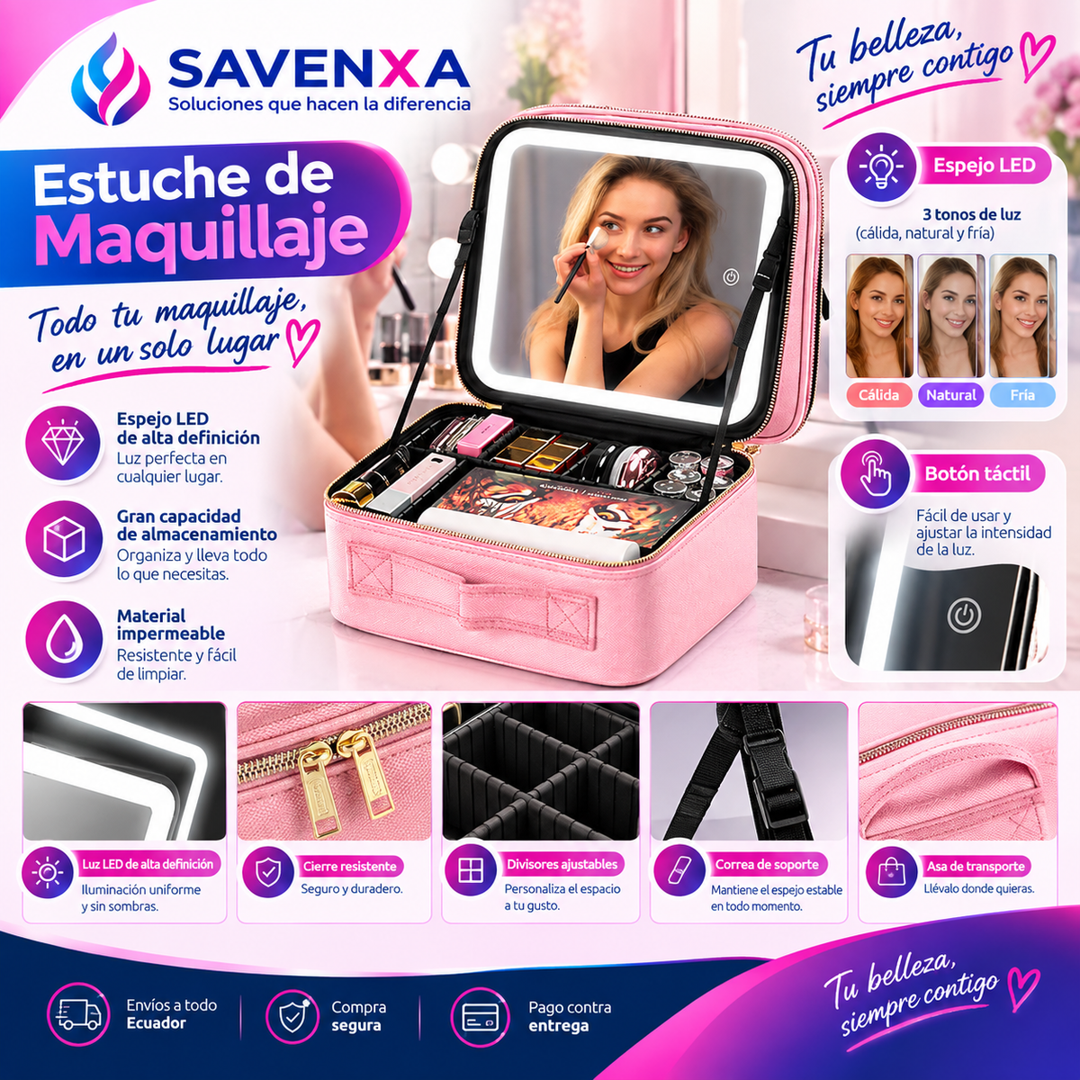 Cosmetiquera Estudio LED Espejo