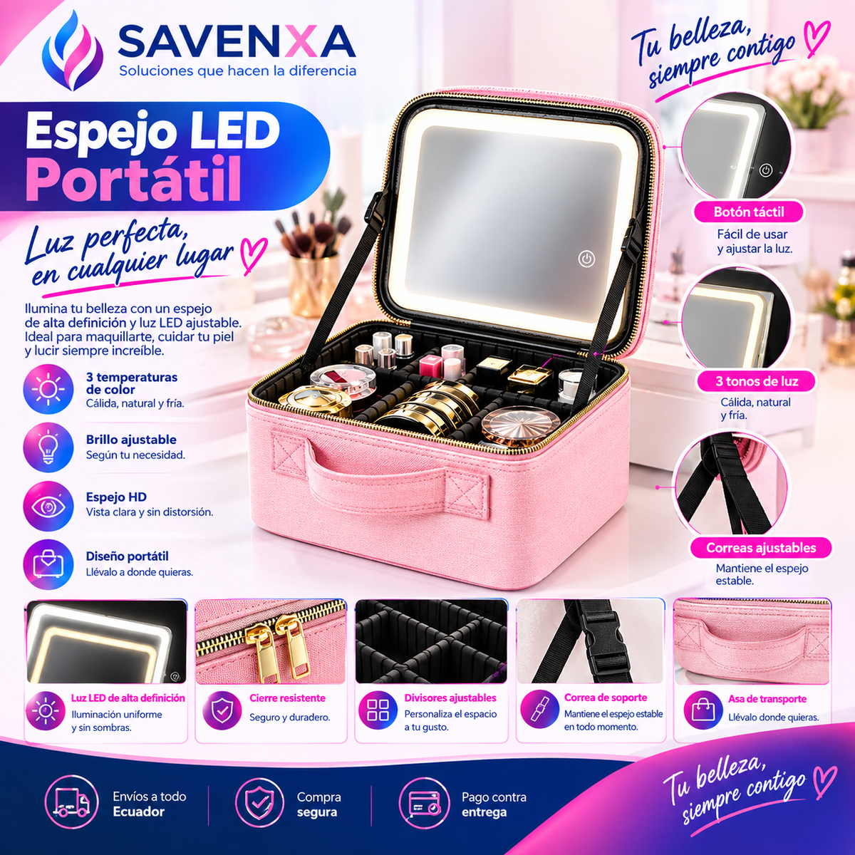 Cosmetiquera Estudio LED Espejo