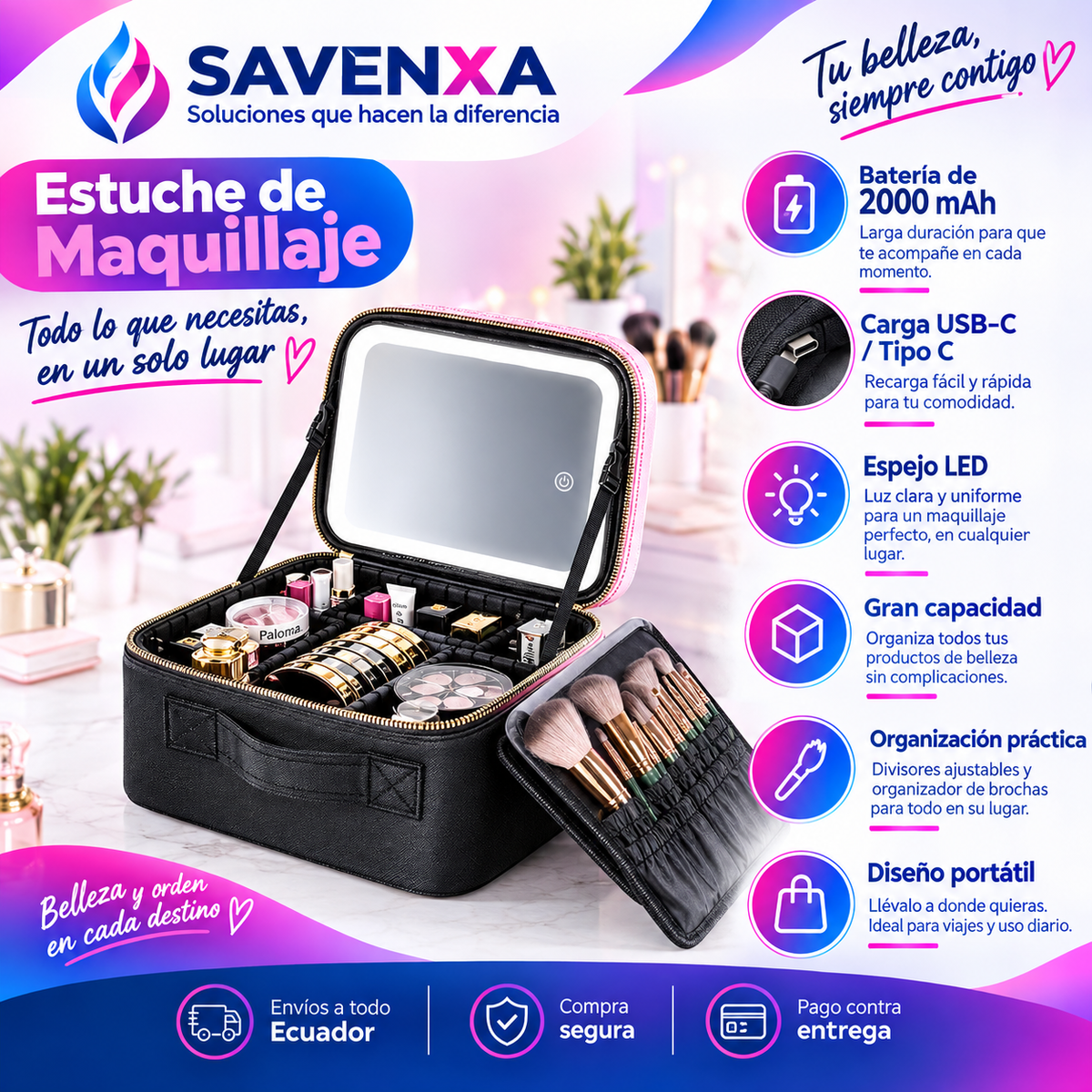 Cosmetiquera Estudio LED Espejo
